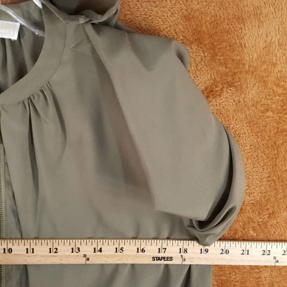 MICHAEL KORS Womens Top Size 4 Green Pullover 1/4 Zip Pleated Draped Blouse